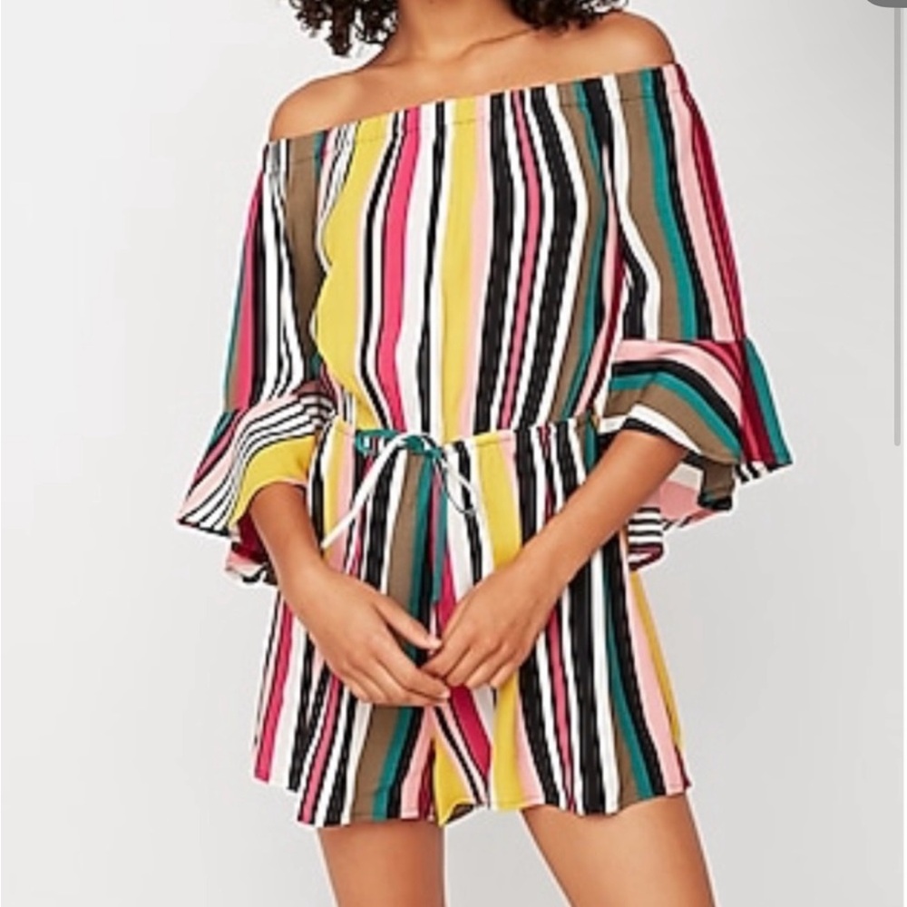 Express Striped Off shoulder Multi Color Romper